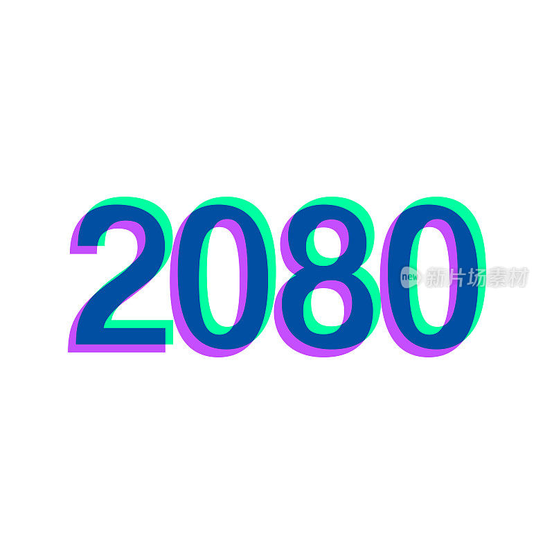 2080年- 2008年。图标与两种颜色叠加在白色背景上